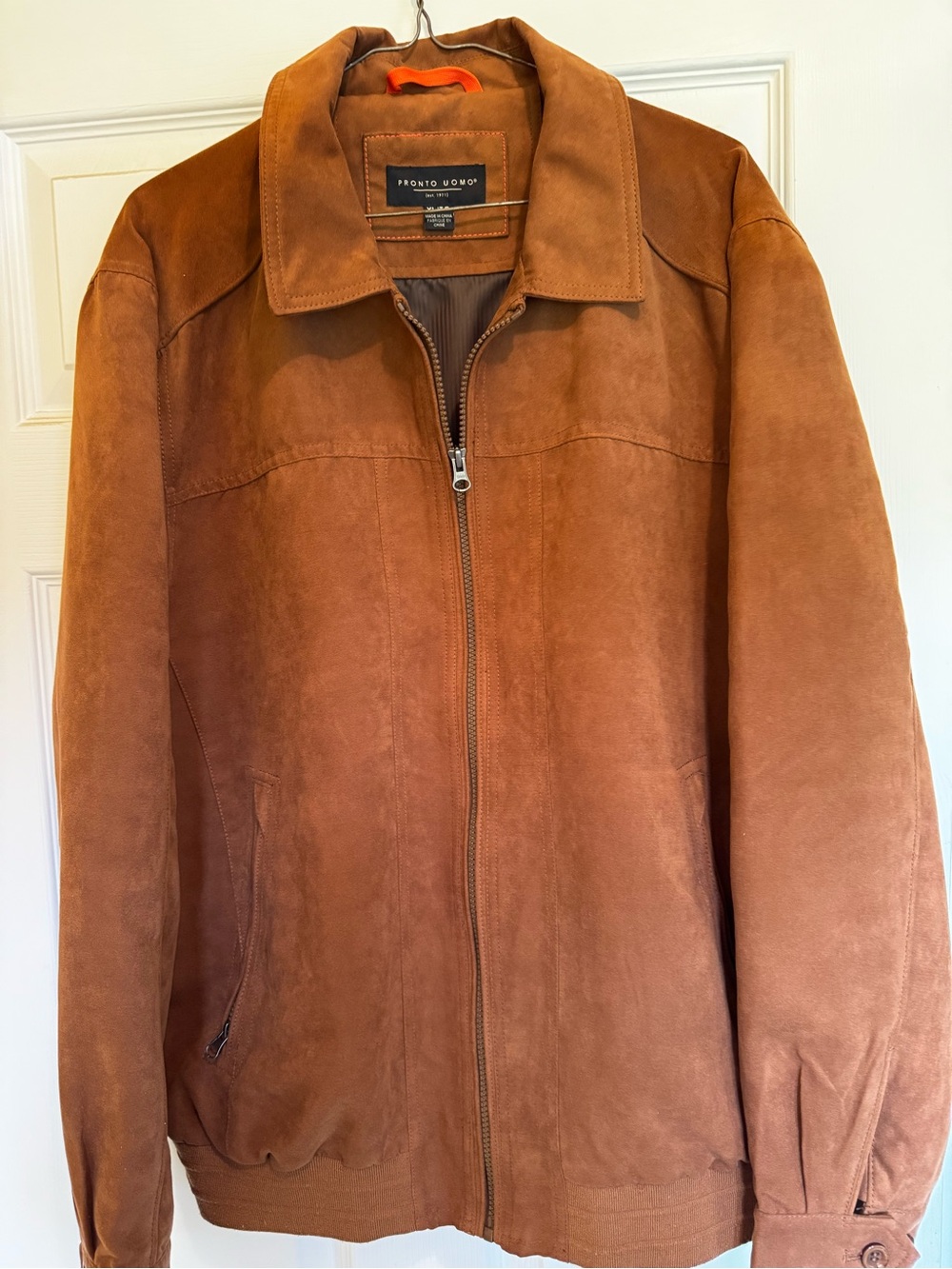 Pronto Uomo Suede Bomber Jacket in Warm Brown
